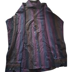 Bugatchi Uomo Dress Shirt Mens Large Purple Black Plaid Classic Fit Button Up